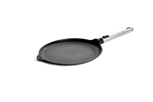 Woll Diamond Logic XR Pro - Sartén para crepas, inductiva, diámetro de 26 cm, con mango de acero inoxidable extraíble, apta para todo tipo de fuegos, aluminio, apto para horno, color negro