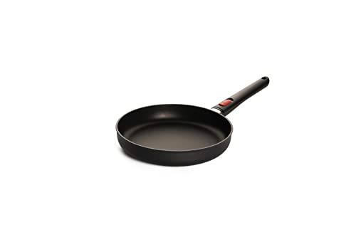 Woll Eco Lite - Sartén plana inductiva, diámetro de 24 cm, 5 cm de alto, con mango extraíble, apta para todo tipo de cocinas, 100% aluminio reciclado, apta para horno, color negro