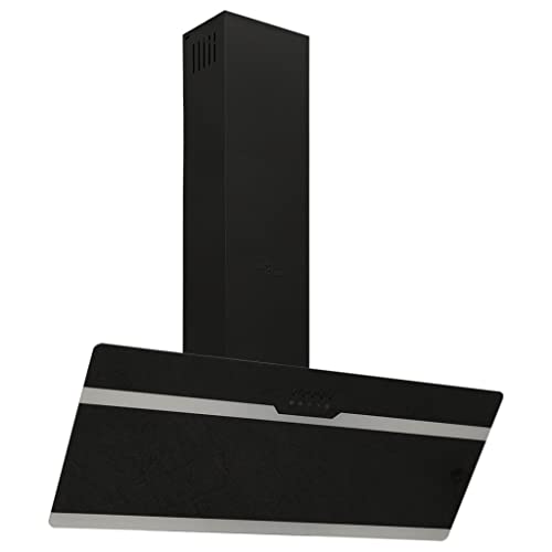 vidaXL Campana Extractora Pared Cocina Soporte Ventilador Lámpara LED Forma Inclinada Fácil de Limpiar Acero y Cristal Templado Negro 90 cm