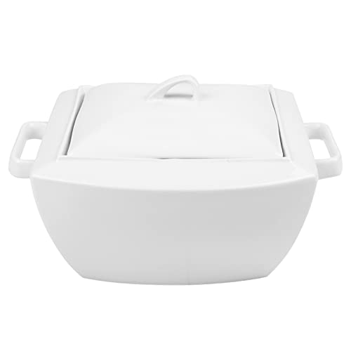 MALACASA serie Blance Sopera de Sopa, Sopera de Porcelana Blanca Crema 10.75 pulgadas / 27.5x21.5x15.5cm con tapa Tazón de Sopa
