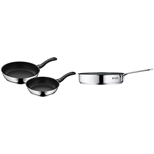 WMF Set de dos sartenes Devil 24 cm y 28 cm, con antiadherente para todo tipo de cocinas incluido inducción + Mini sartén con revestimiento de 18 cm, acero inoxidable Cromargan pulido, inducción