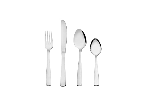 Juego de Cubiertos de Acero Inoxidable de 16 piezas -Hannover- pulido brillante. Cubertería para 4. Set de Cubiertos con Cuchara Cuchillo y Tenedor, Diseño Sencillo.