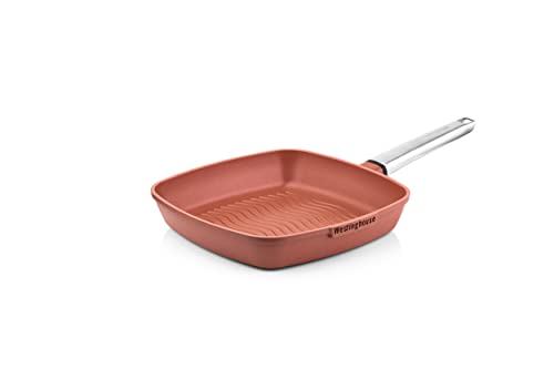 Westinghouse Performance Series Sarten Grill - 28cm Sarten Plancha Induccion y Vitroceramica - Aluminio Fundido - Apto Para Todo Tipo de Cocinas y Horno - Mango de Acero Inoxidable - Rojo