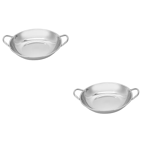 OQHAIR 2 ollas pequeñas de acero inoxidable, utensilios de cocina de acero inoxidable, sartén de acero inoxidable, utensilios de cocina de metal, paella española, sartén para servir, pael
