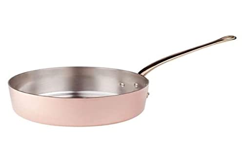 Pentole Agnelli ALCU107F10 Cacerola baja de cobre estañado, manga de cobre liso Latón fundido estilo francés, 10 cm