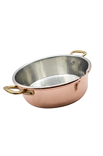 Creartistic Sartén risotto italiana – Sartén de cobre puro con revestimiento de estaño – 28 cm de diámetro – Cacerola con asas de latón fuertes y boquilla práctica