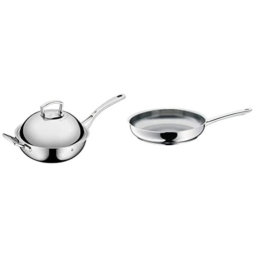 WMF Wok Asia, Acero Inoxidable Pulido, 28 cm & Profi - Sartén 28 cm, de acero Inoxidable, sin recubrimiento para todo ipo de cocinas Incluido inducción