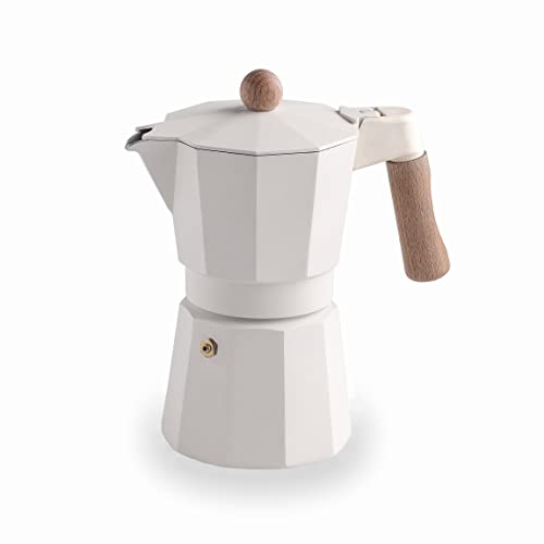 Lacor - 62096 - Cafetera Italiana Trento White, Cafetera Express, Aluminio Fundido, Apta para Todo Tipo de Fuegos Incluido Inducción, Capacidad 6 Tazas, Acabado Blanco Mate