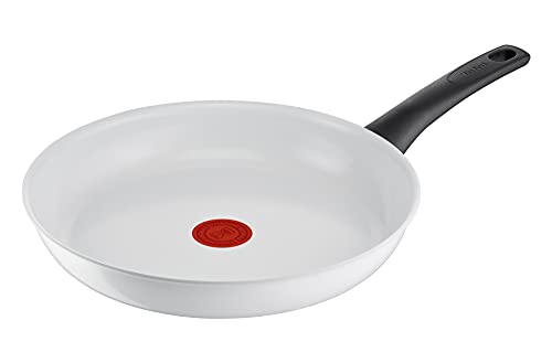 Tefal C41706 Ceramic Control - Sartén (28 cm, cierre de cerámica, indicador de temperatura de señal térmica, fácil limpieza, apta para inducción, color blanco