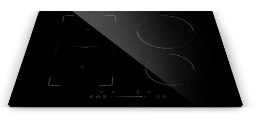 Amsta Placa de Inducción 70 cm, Flexible con Detección de Tamaño Automático, 4 Zonas, 7000w, Temporizador, Apagado Automático, Bloqueo Anti-Niños, Control Táctil y Deslizante