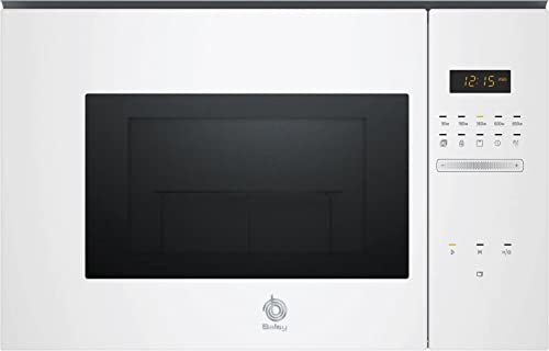 Balay 3CG5172B2 Microondas, Encastrable sin marco, 38 cm., 20 l. Aqualisis, Ap. lateral izquierda, 8 recetas y Programación electrónica de paro, Plato giratorio 25,5 cm., Con grill, Cristal Blanco