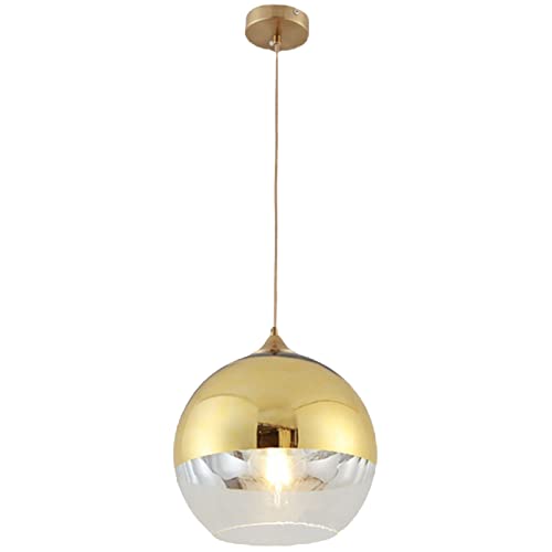 Luz Colgantes de Bola de Vidrio Semi Chapadas, Lámpara Colgante de Techo Simple Moderna, Lámpara de araña para Cocina Comedor Dormitorio (Oro, 25cm)