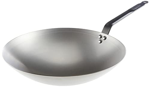 De Buyer 5114.35 Wok redondeado, chapa de acero, chapa blanca, mango alargado