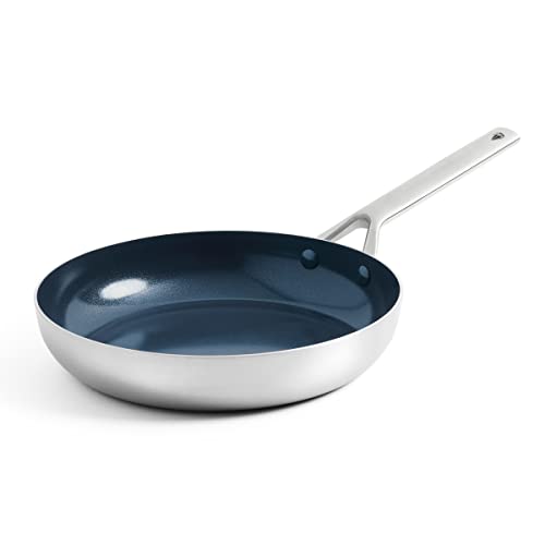 Blue Diamond, Triple Steel Sartén de cerámica antiadherente de acero inoxidable, 24 cm, sin pfas, multicapa, apta para inducción y horno, color plata