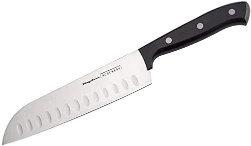 MAGEFESA ® Filo Cuchillo de Cocina Santoku, Hoja Fabricada integramente en Acero Inoxidable, línea Profesional con Filo de Corte de máxima precisión, Mango ergonómico remachado, facil Limpieza