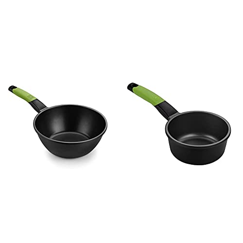 BRA Prior Wok Con Mango, Aluminio Fundido Con Antiadherente Teflon Classic, Negro + Prior Cazo, 16 Cm, Aluminio Fundido Con Antiadherente Teflon Classic