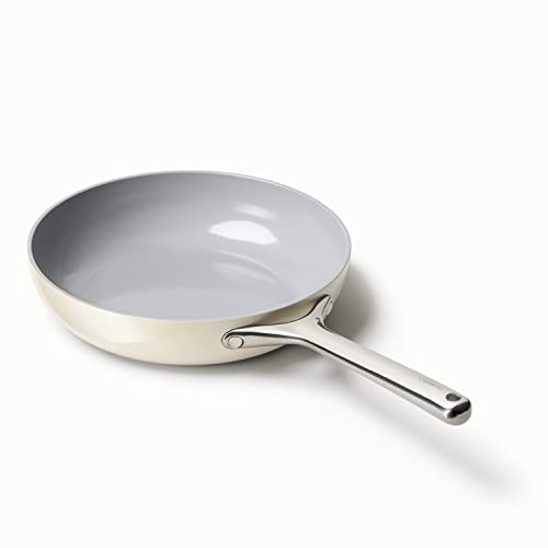 Caraway Sartén antiadherente de cerámica – Interior duradero y no tóxico con revestimiento de cerámica – Mango de acero inoxidable – Inducción, gas y estufa eléctrica – Apto para horno – Crema