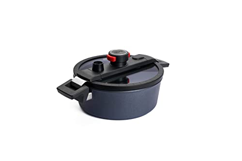 Woll Active Lite - Cacerola con tapa Active-Lite, diámetro de 24 cm, 9 cm de alto, 3,8 litros, con 2 asas laterales, inductiva, apta para todo tipo de fuegos, aluminio, antracita