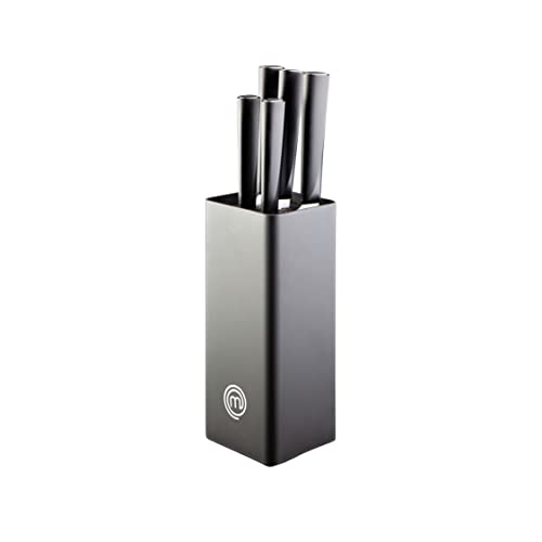 MasterChef Juego de Cuchillos de Cocina con Soporte Taco Universal con Set para Pan, Cebollero, Chef, Carne y Pelar, en Acero Inoxidable, 5 Piezas, Negro, Stainless Steel