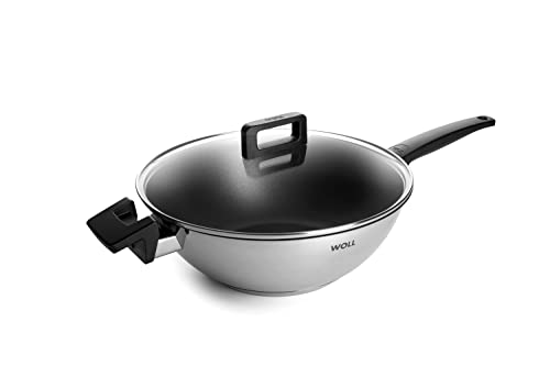 Woll 1030NC Concept Wok-sartén de Acero Inoxidable con, Base de Revestimiento, diámetro 30 cm, 10 cm de Altura multifunción en Caja con Tapa