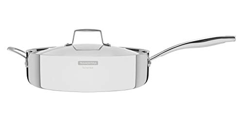 TRAMONTINA - Sartén Grano, de Acero Inoxidable y Terminación Brillante, con Cuerpo Triple, Tapa y Mango, 30 cm y 5,6 L