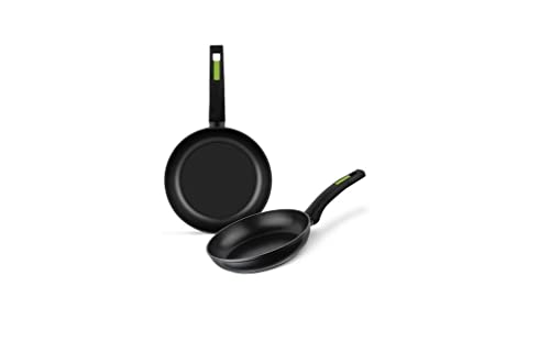 Monix TERRA - Set 2 sartenes aluminio forjado 20-24cm, antiadherente bicapa sin PFOA, apta para todo tipo de cocinas e inducción, negro