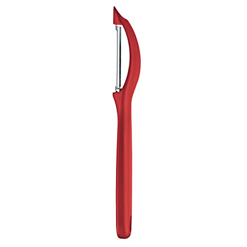 Victorinox Pelador universal con hoja oscilante, filo dentado y corte bidireccional, fabricado en acero inoxidable, apto para el lavavajillas y color rojo