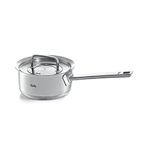 Fissler Original-Profi Collection Cazo de 1,4 L y 16 cm de diámetro, acero inoxidable, pequeño cazo para la leche, con tapa de metal, escala de medición integrada, inducción