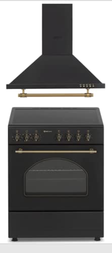 PACK COCINA ELÉCTRICA VITROCERAMICA CON HORNO + CAMPANA EXTRACTORA/ESTILO RETRO NEGRO RUSTICO/ANCHO 60 CM