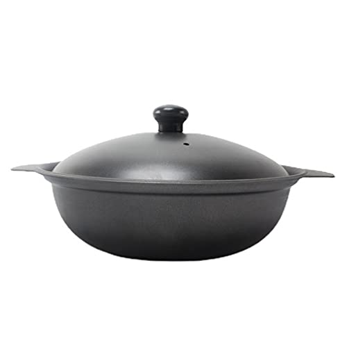 Uonlytech Pre- cazuela de hierro fundido redondo holandés horno antiadherente sartén utensilios de cocina sartén guiso chino olla con tapa para pollo arroz cocina 18cm