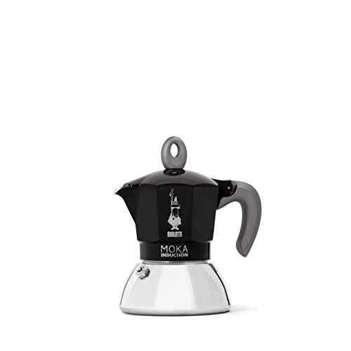 Bialetti - Cafetera Moka de Inducción, Adecuada para todo tipo de Placas, 2 Tazas de Café Espresso (90 Ml), Negro
