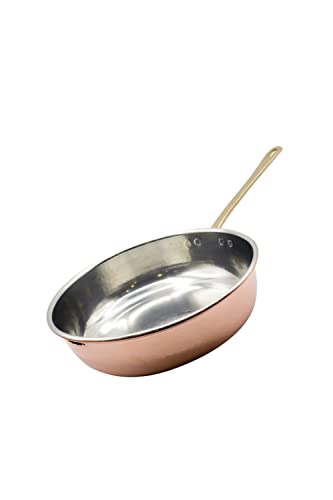 CREARTISTIC Sartén de cobre puro estañado - Sartén de 26 cm de diámetro x 7h-2,8 l - Grosor 1,2 mm - Con mango largo de latón - Sartén grande - Saltiera - 100% Made in Italy - Hecho a mano