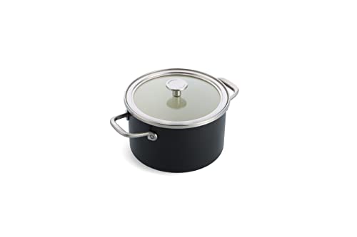 KitchenAid Cacerola esmaltada con núcleo de acero de 20 cm y 3,7 litros con tapa, esmalte de ingeniería alemana, apta para inducción, apta para horno, lavavajillas, negro mate