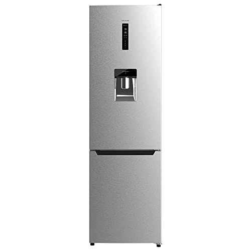 Cecotec Frigorífico Combi 2 Puertas con Dispensador de Agua Bolero CoolMarket Combi 322 WD Inox D. 322 L, Altura 185 y 60 cm de Ancho, Bajo Consumo, Motor Inverter Plus, Total No Frost