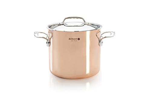 de Buyer 6444,20 olla de cobre, acero inoxidable, 2 mm con tapa y asas de hierro fundido de acero inoxidable de diámetro 20 cm
