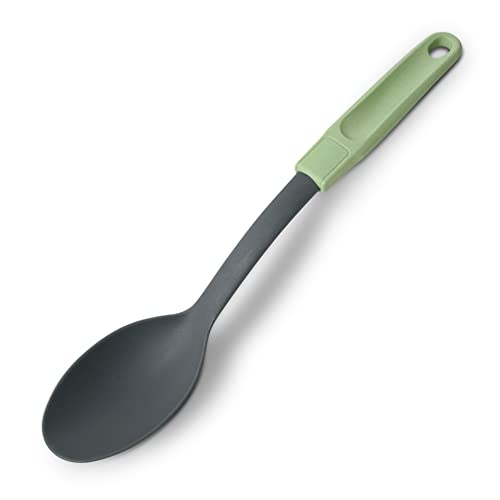 Fackelmann Ecolution Cucharón para Servir, Cuchara de Cocina de Fibras de Madera y Plástico Orgánico, 33x6 cm, Color Verde Menta y Gris Piedra, 1 ud.