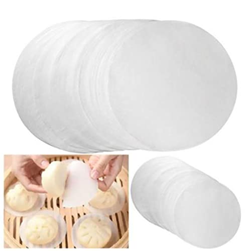 DAZZLEEX 500 piezas de papel pergamino redondo de bambú, papel encerado, forro de freidora de aire para papel de hornear, tapete de vapor antiadherente, 10 cm