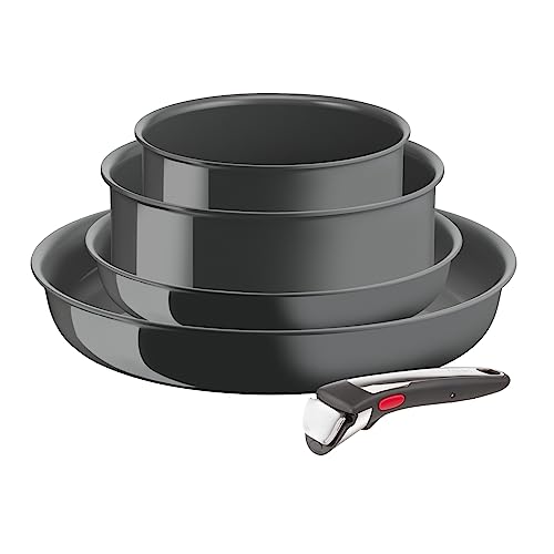 Tefal Ingenio Renew - Juego de 5 sartenes (22/28 cm, cacerolas, 16/20 cm, mango extraíble, inducción, revestimiento cerámico antiadherente, función termo-Signal, reciclado, fabricado en Francia