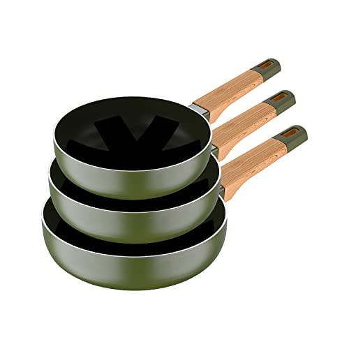 SAN IGNACIO Earth | Sartenes Antiadherentes | Set de 3 Piezas de 20, 24 y 28 cm de Diámetro con Protectores | Fabricadas con Aluminio Prensado | Juego de Sartenes | Aptas para Todo Tipo de Cocinas