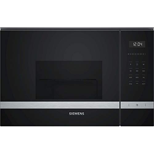 Siemens BE525LMS0 iQ500 - Microondas integrable, 38 cm, 20 L, 800 W, Grill 1000 W, Color negro y acero inoxidable