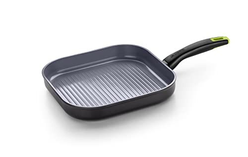 MONIX ECO NATURE - GRILL RAYAS 28CM, ALUMINIO FORJADO RECICLADO, CERÁMICA ANTIADHERENTE REFORZADA, APTA PARA TODO TIPO DE COCINA E INDUCCIÓN