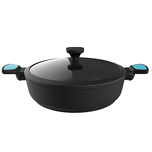 Cecotec Olla Baja Polka Platinum 28 Low Pot Thunder. Diámetro 28 cm, Aluminio Forjado, Revestimiento Antiadherente Teflon Platinum Plus, Apta para Lavavajillas y Todo tipo de Cocinas, Libre PFOA