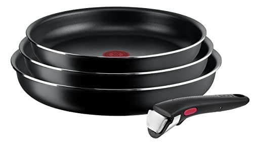 Tefal Ingenio Easy On - Juego de 3 Sartenes de 22/24/26 cm, antiadherentes, revestimiento titanio, Thermo-signal + Mango extraíble, apto lavavajillas y horno, no apto inducción.