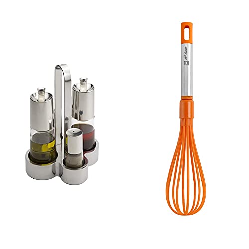 BRA Bella - Vinagrera, 4 Piezas, Acero Inoxidable 18/10 Y Vidrio + Efficient Batidora De Cocina, Acero Inox, Nailon Y Silicona, Naranja, 31 Cm