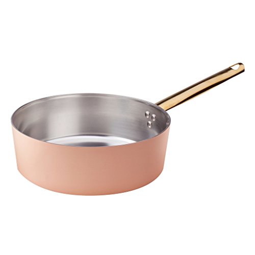 Pentole Agnelli ALCU10728 Cacerola baja en cobre con mango de latón, Cobre liso estañado a mano, 28 cm