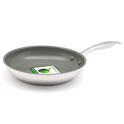 GreenChef Profile Plus Sartén Antiadherente de Acero Inoxidable con Revestimiento de Cerámica, Apto para Todo Tipo de Cocinas, Inducción, Horno y Lavavajillas, 24 cm, Plateada, Acero inoxidable