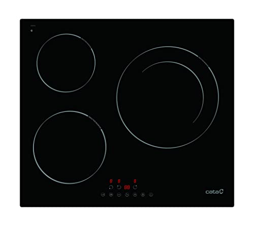 Cata Placa de inducción IBZ 6303 BK con 3 zonas de cocción con amplificador y una zona doble gigante con 9 niveles de potencia, placa de 60 cm con desconexión automática y bloqueo para niños