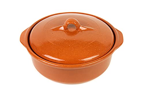 OLLA DE BARRO MODELO COCOT 25 CM 2,5litros (Medidas exterior ancho con asas 30cm, diámetro interior 27,6cm x altura con tapa 14cm, sin tapa 9cm x diámetro base inferior 21,5cm) 2,5 litros