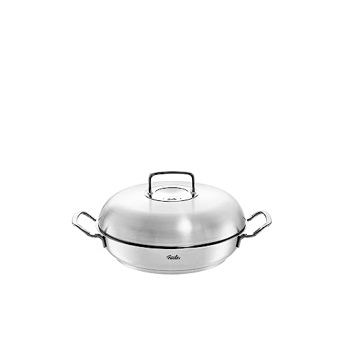 Fissler Original-Profi Collection Sartén de servir de 3,0 L y 28 cm de diámetro, acero inoxidable, sartén redonda con tapa alta, de borde alto, sin revestimiento, inducción