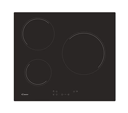 Candy CH63CC Encimera vitrocerámica 3 fuegos, Paellero, Panel de control táctil independiente, Bloqueo Seguridad, Negro, 60 cm